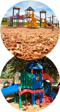 two photos of playground mulch on site